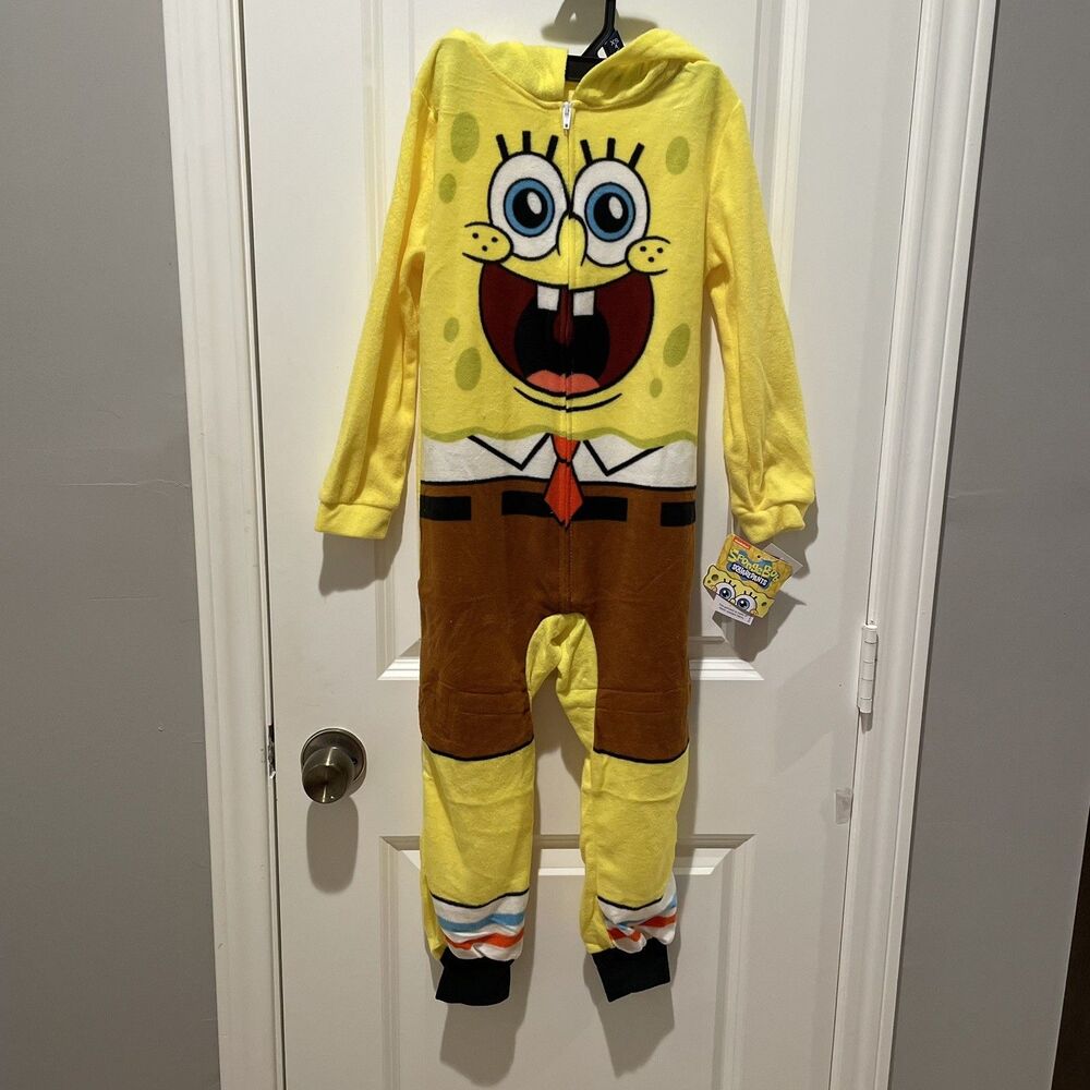 Nickelodeon SpongeBob Squarepants Kids Size Small 6/7 Hooded Zip Up Pajamas New